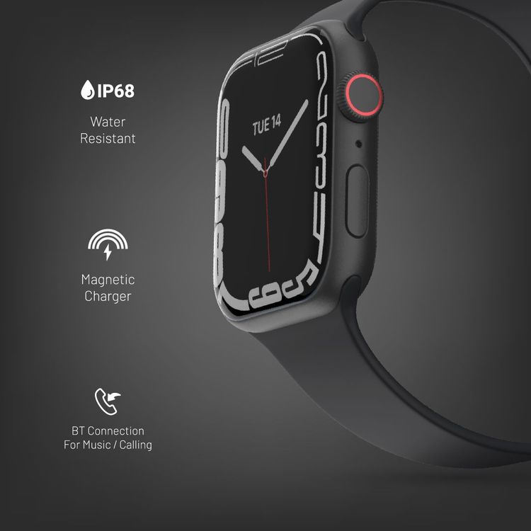Porodo Smart Watch Series 8+ with Fitness & Activity Tracker, 2" Wide Display, 250mAh Battery Capacity, IP68, 2-3 Days Working Time, Wireless Charging - Grey