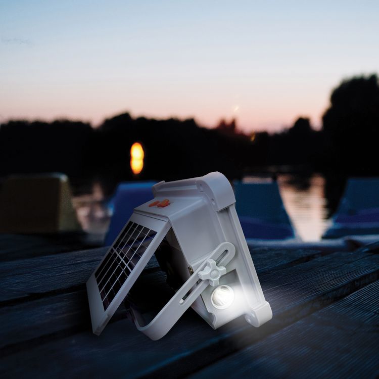 Porodo Sunlite Solar-Powered Rechargeable Outdoor LED Light with 5 Lighting Modes, Up to 10 Hours Working Time, 7200mAh Battery, 8 Hours Recharge Time, Power Bank Functionality, Side Flashlight - White