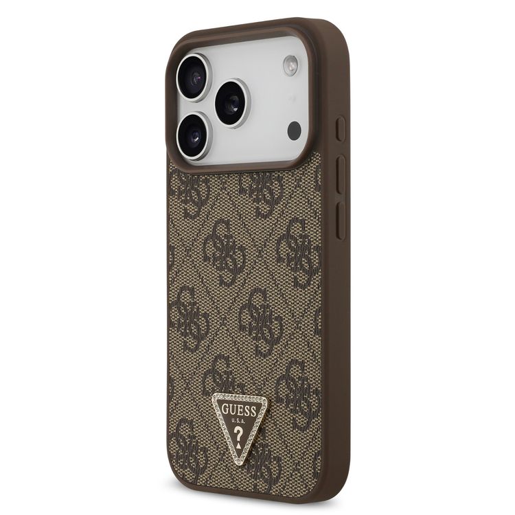 Guess MagSafe 4G PU Leather Case with Triangle Logo for iPhone 17 Pro, Slim Profile, Drop Protection, Comfortable Grip, Sustainable Packaging, Lightweight Design, Easy Snap-On - Brown