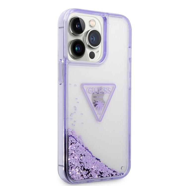 Guess Liquid Glitter Case With Translucent Triangle Logo - iPhone 14 Pro - Purple