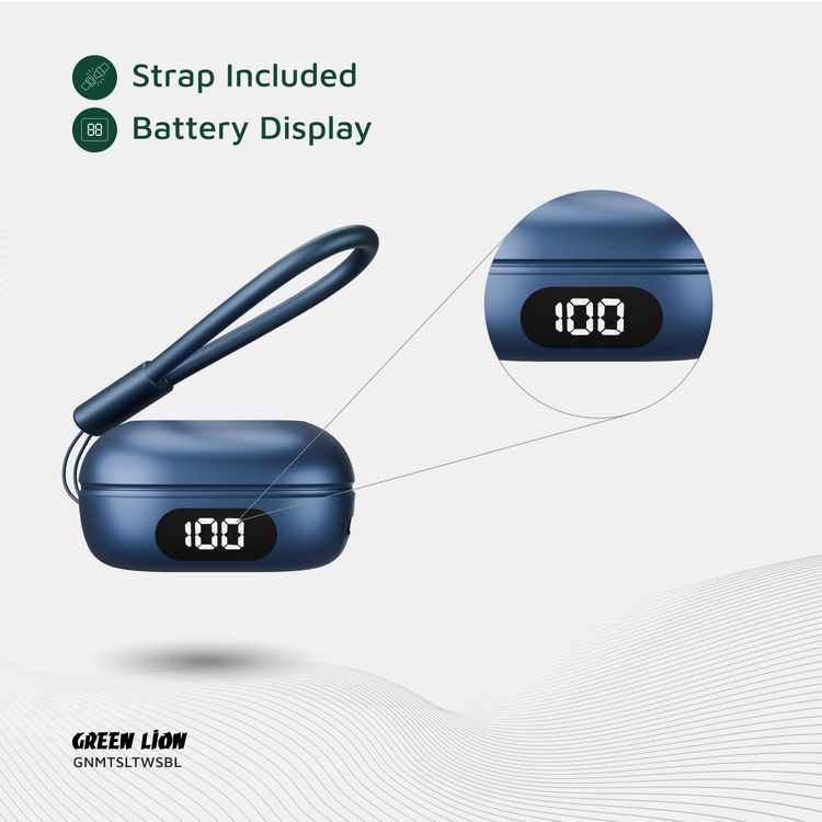 Green Lion Mittersill True Wireless Earbuds with ENC, Up to 6 Hours Playtime, IPX5 Waterproof Resistance Level, Bluetooth Version 5.4, Up to 10m Transmission Range, Type-C Charging Port, Dual-Microphone, Strap Included - Blue