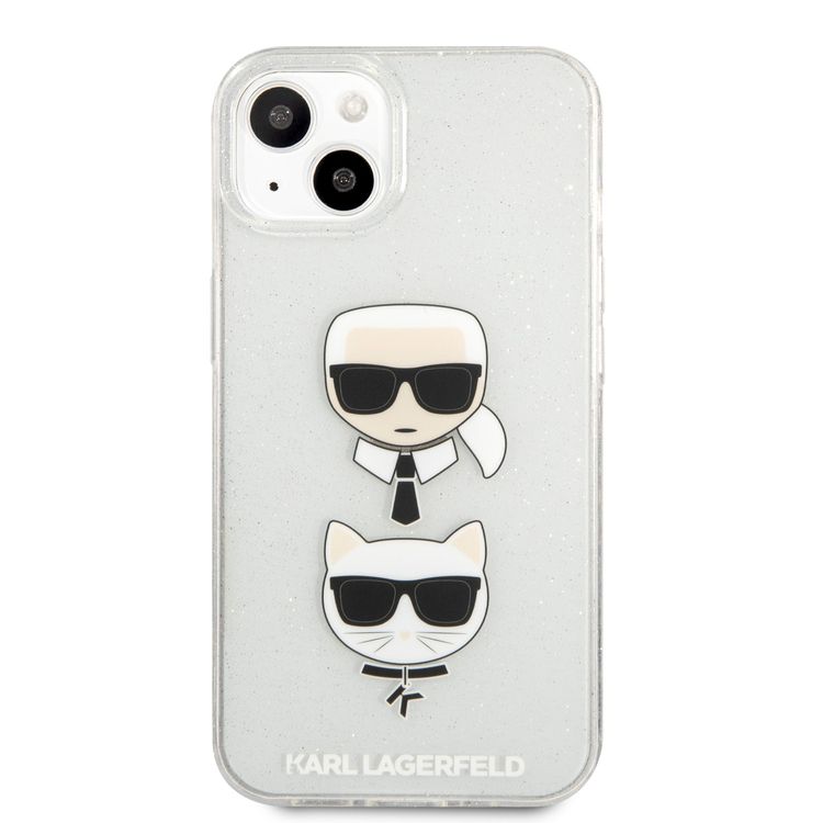 CG MOBILE Karl Lagerfeld TPU Full Glitter Case with Embossed Karl & Choupette Head Compatible for iPhone 13 (6.1") Scratch Resistant, Easy Access to All Ports, Drop