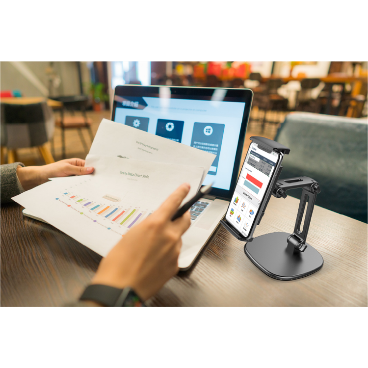 Porodo 360° Full Rotate Multi-Joint Universal Mount 4" - 12" Supported Devices, Stand Mount with Premium Aluminum Shell, Adjustable Mobile Phone & Tablet Holder - Gray