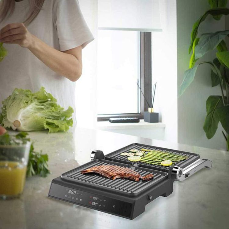 Porodo Lifestyle Glasstop Digital Grill with Removable Grill Plate, 5 Preset Options, 180° Flat Open & 105° Adjustable Lid, 90°C to 230°C Temperature Control - Black