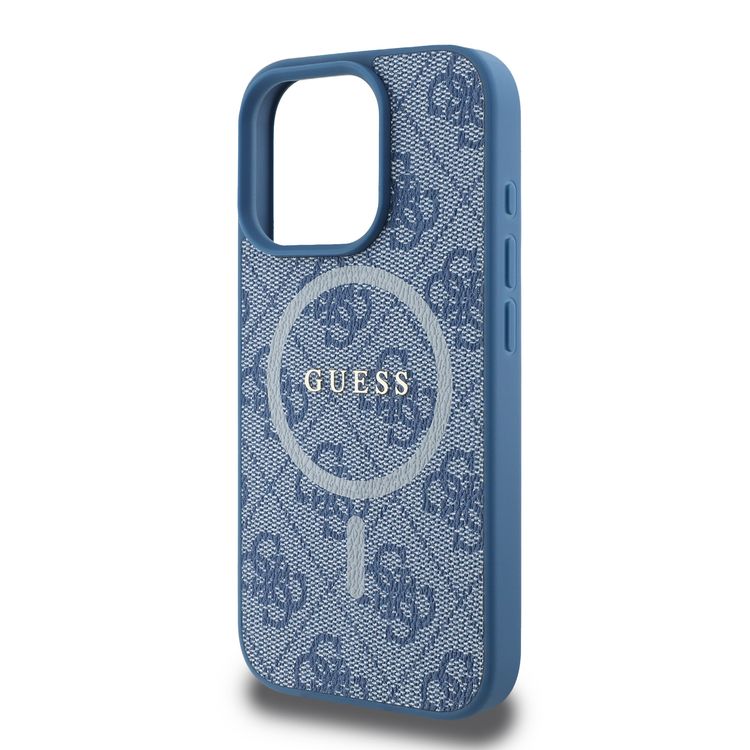 Guess Magsafe PU 4G Hard Case with Classic Logo for iPhone 16 Pro Max, Drop Protection, Easy Snap-on, Slim & Lightweight Design, MagSafe Compatibility for Wireless Charging - Blue