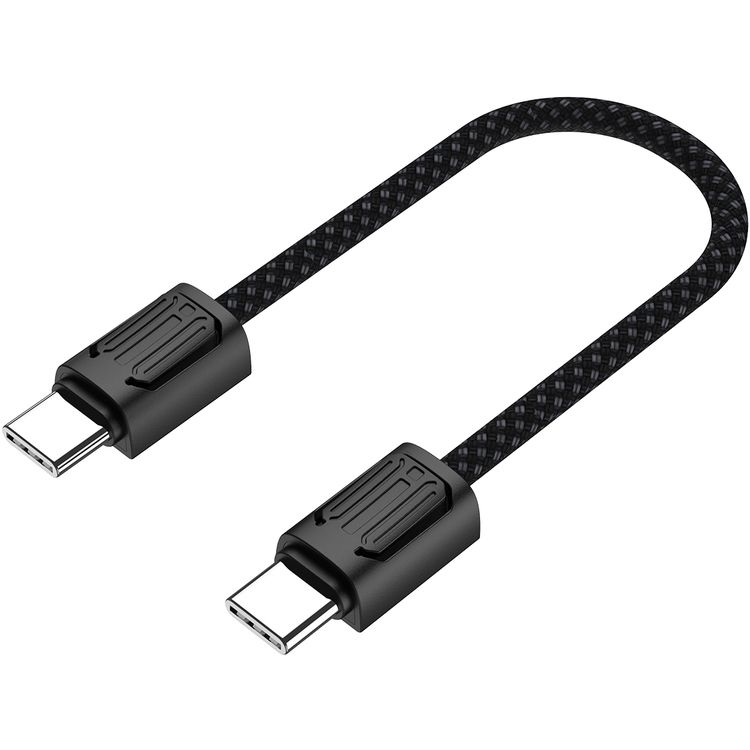 Porodo Chargeloop Keychain USB-C to USB-C Data Cable with 60W PD Output, 480Mbps Data Transfer Rate, 20cm Cable Length, Durable Zinc Alloy & Nylon Braided Material, High-Speed Charging, Compact Design - Black