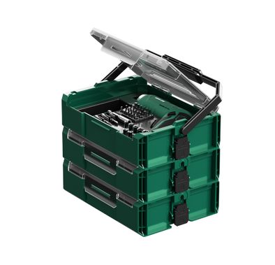 Green Lion GTS-700 Tool Kit Set with 213 Pieces, LED Working Light, 250 RPM No-Load Speed, Forward/Reverse Control, Adjustable Handle, Magnetic CR-V Bits, Stacking Storage Box, 90° Adjustable Handle, 1/4" Hex Chuck Quick-Release, Cordless Screwdriver & Tool Kit - Green
