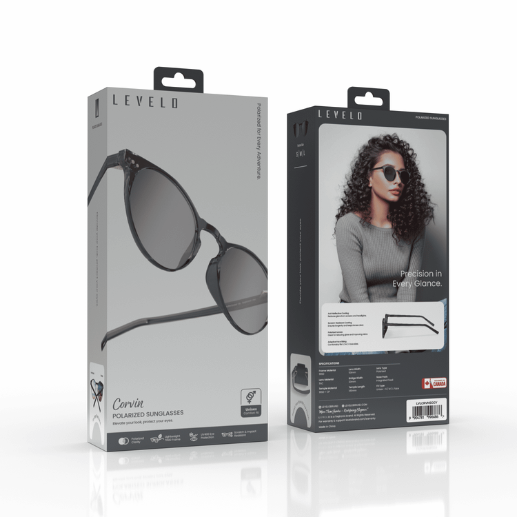 Levelo Corvin Polarized Sunglasses with UV400 Protection, Polarized Clarity, Unisex Comfort Fit, Scratch and Impact Resistant, Lightweight TR90 Frame - Gray 