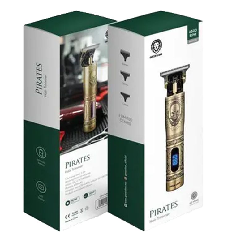 Green Lion Pirates Hair Trimmer,  6500RPM Motor, 600mAh Battery, 2.5Hours Charging Time, 1Hour Working Time, LCD Display - Gold