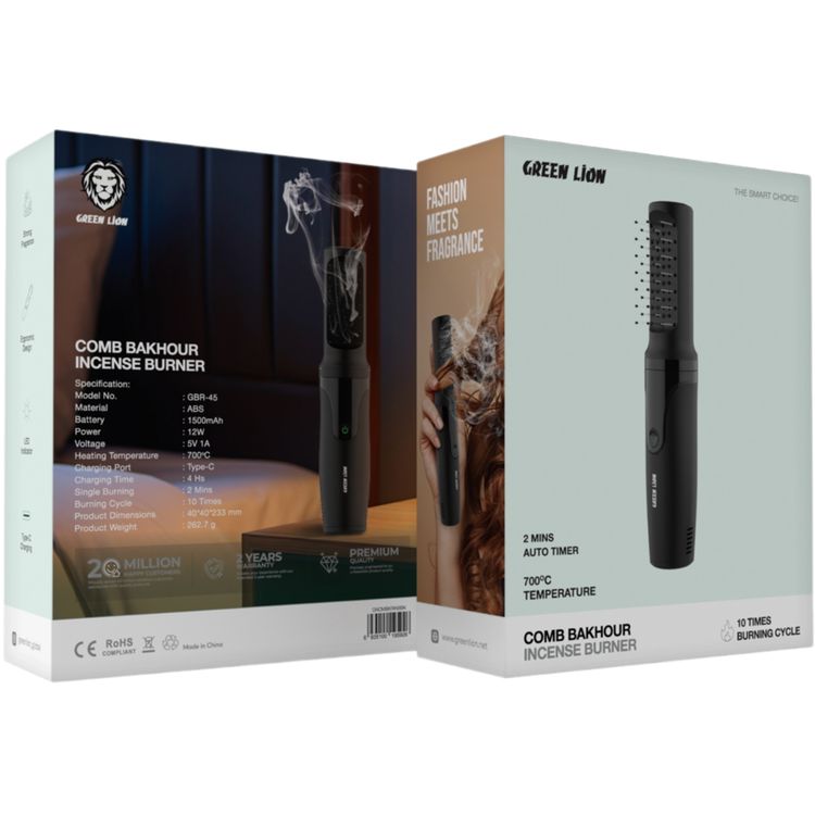 Green Lion Comb Bakhour Incense Burner, 1500 mAh Battery Capacity, Adjustable Temperature Control, 700°C Heating Temperature, Ergonomic Design, Strong Fragment - Black
