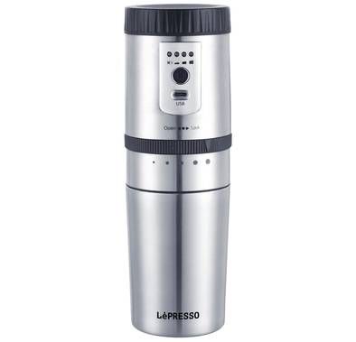 LePresso Portable Mug Burr Grinder Coffee Maker - Silver