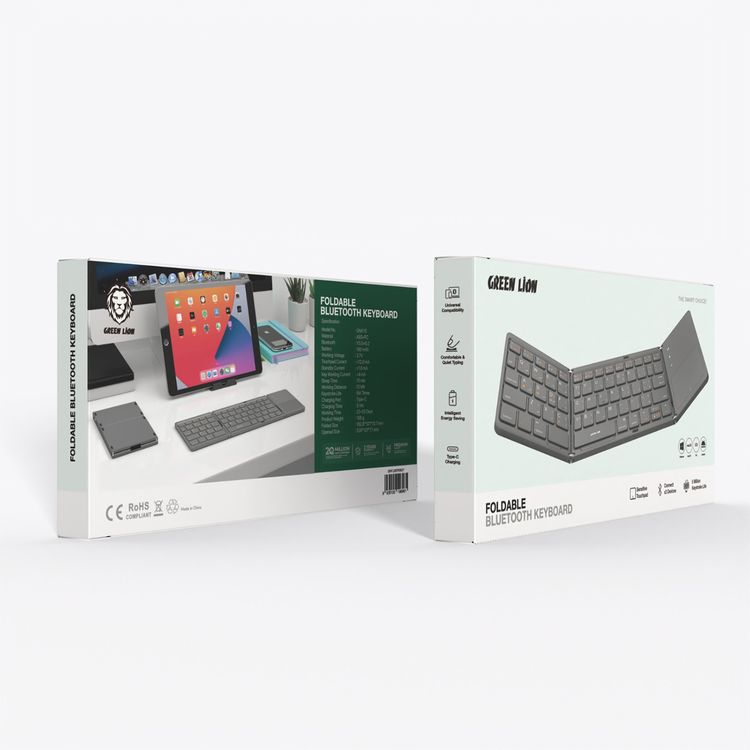 Green Lion Foldable Bluetooth Keyboard, 180mAh Battery Capacity, 20-30 Days Working Time, Comfortable & Quiet Typing, 5 Million Times Keystroke Life, 10m Working Distance, 10 Minutes Sleep Time, Type-C Charging Port - Gray