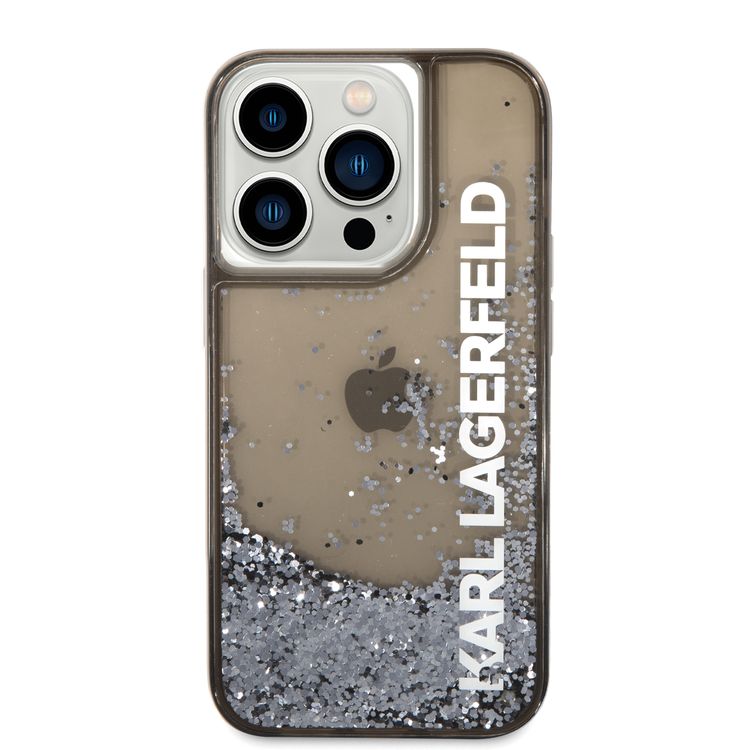 Karl Lagerfeld Liquid Glitter Elong Silicone Case Protector Compatible with iPhone 14 Pro - Black