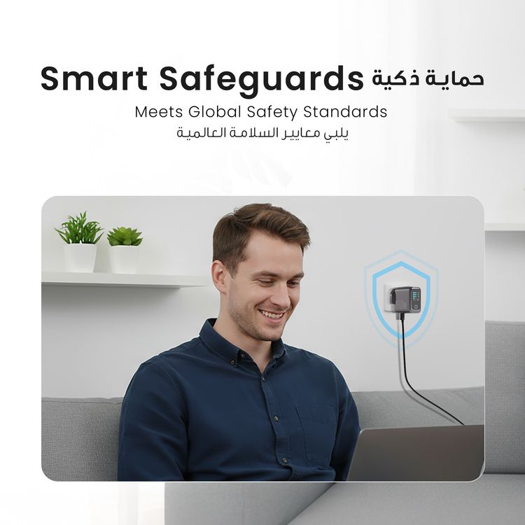 Powerology Voltflow GaN Wall Charger with PD 140W, Single USB-A & Triple USB-C Ports, Ai Temperature Control, Fast Charge Support, Multiple Device Compatibility, TFT Smart Display Interface - Black