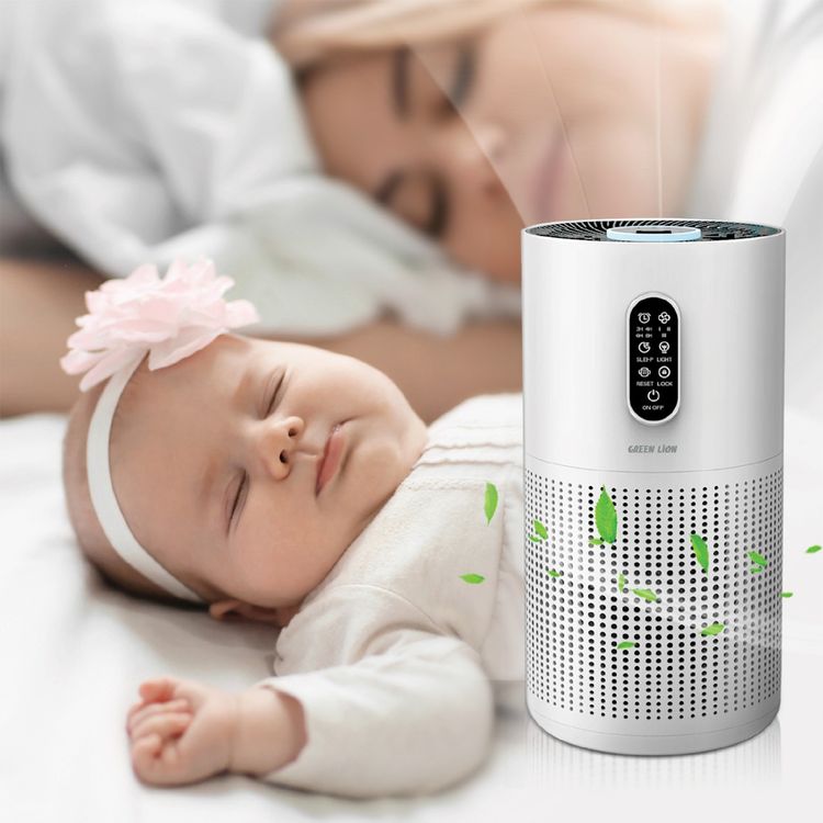 Green Lion Compact Air Purifier with 3-in-1 Filtration, 22W Rated Power, Up to 22m² Coverage Area, 3 Fan Speeds, Quiet Operation, Touch Display, Child-Lock Function, ABS Material, 4 Timer Options - White