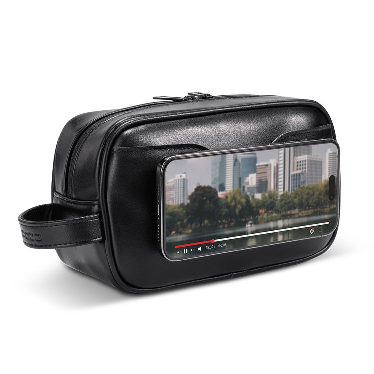 Porodo Lifestyle MagSafe Travel Organizer Pouch with Phone Holder, Two-Way Zipper, Strong Magnets, Compact & Lightweight, Organized Storage Design - Black