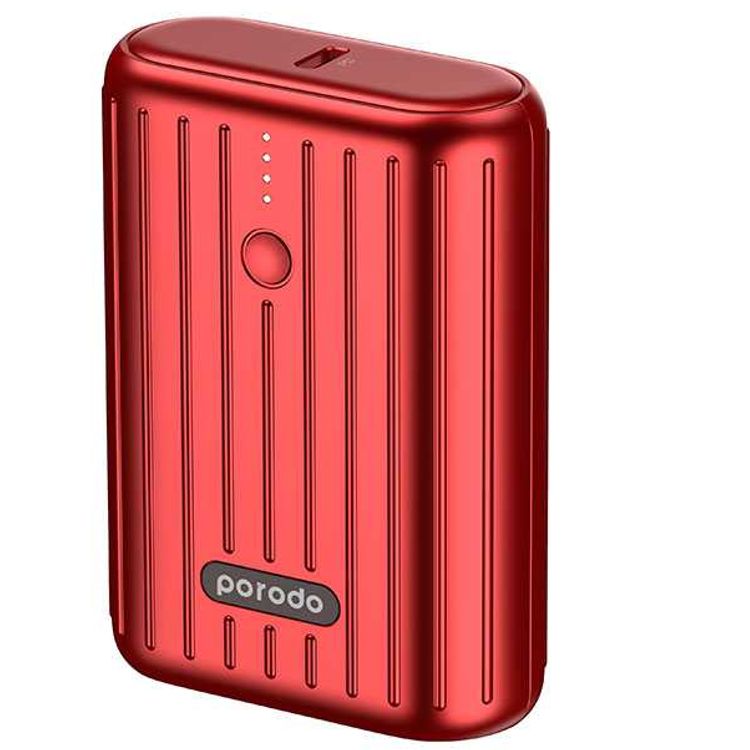 Porodo Power Bank 10000mAh QC3.0 with PD 20W, Dual Output, 3.5H Charging Time, Unique Design, Portable, Fast Charging- Red