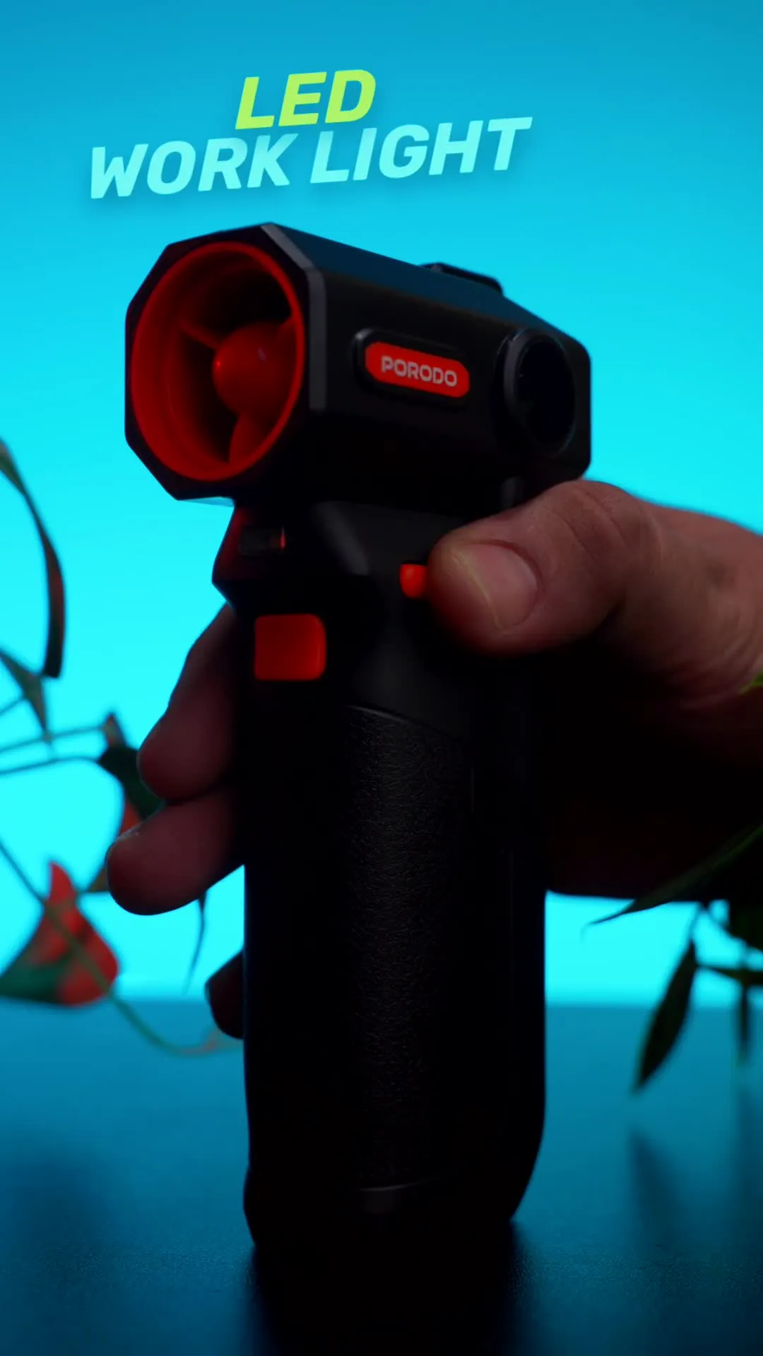 Porodo Cordless Turbo Air Duster with LED Work Light, Three‐Speed Airflow, Digital Battery Display, 160W Motor Power, 130k RPM Turbo Air Duster, Long Standby Mode, 16~26m/s Air Speed, 30Min Working Time - Black