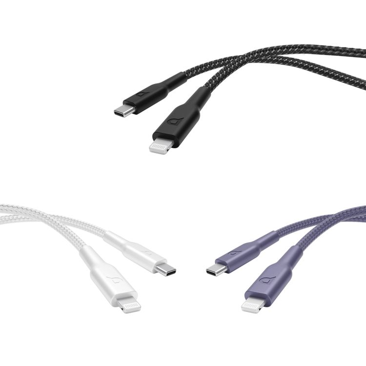 كابل شحن باورولوجي مضفر من USB-C إلى Lightning مع الشحن السريع ونقل البيانات، بقدرة توصيل طاقة 60 واط، وتوافق عالمي، بطول كابل 1.2 متر - أبيض