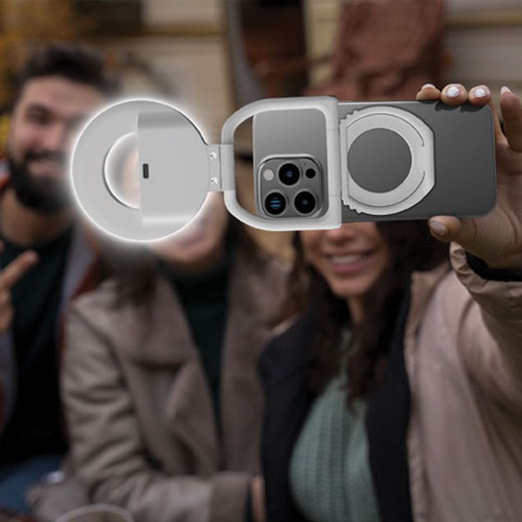 Porodo Lifestyle Snapbright Magnetic LED Fill Light with Adjustable Phone Mount, Up to 6 Hours Working Time, 800 mAh Battery Capacity, 3 Light Modes, Adjustable Angle Flexibility, 60 LED Beads, USB-C Charging Port - White