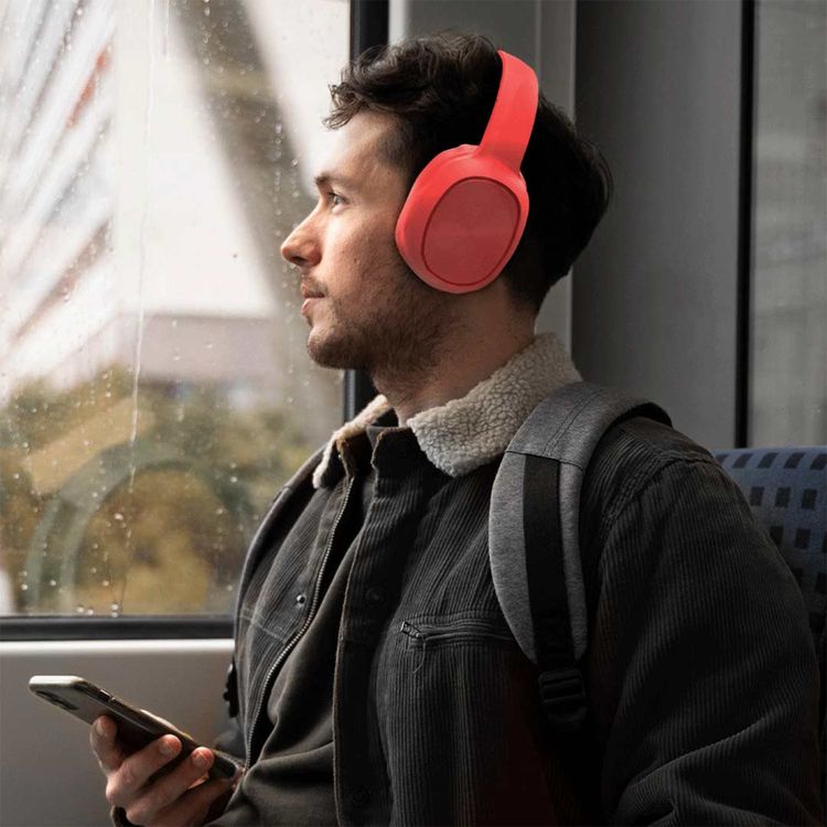 Porodo Soundtec Wireless Headphones with Noise Cancelling, Active Siri, Pure Bass, 2 Hours Charging Time, 12 Hours Playtime, 400mAh Battery Capacity - Red
