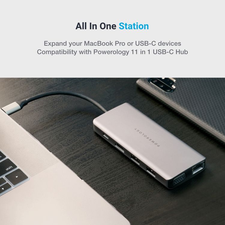 Powerology 11-in-1 USB-C Hub - Gray