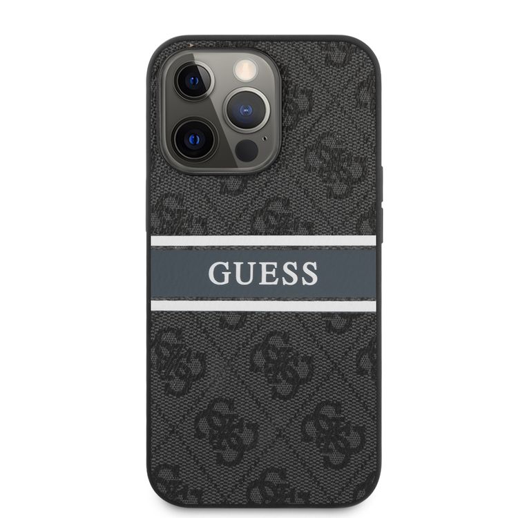 CG MOBILE Guess 4G PU Leather Case with Printed Stripe Compatible for iPhone 13 Pro (6.1") Anti-Scratch, Easy Access to All Ports, Shock Absorption