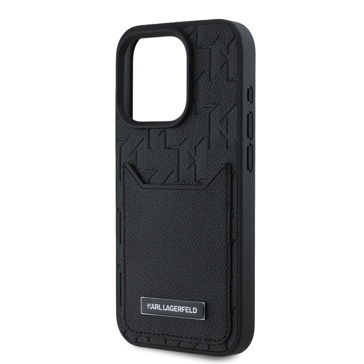 Karl Lagerfeld PU Hard Case for iPhone 16 Pro Max with Card Slot & Monogram Design Logo, Drop Protection, Easy Snap-on, Slim Profile, Lightweight, Sustainable Packaging - Black