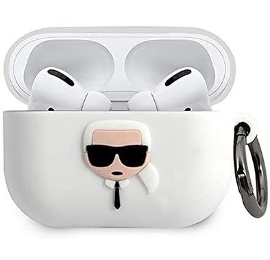 CG Mobile Karl Lagerfeld Silicone Case Compatible for Apple Airpods Pro, Scratch Resistant & Drop Protection Cover Suitable with Wireless Chargers Officially Licensed - White