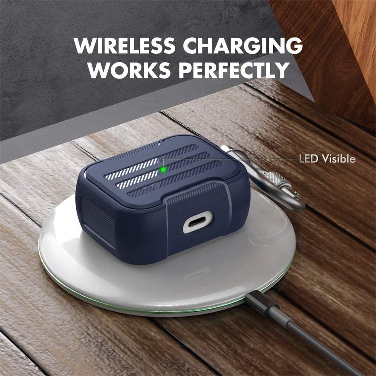 AhaStyle Hard-Shell TPU Rugged Case Compatible for AirPods Pro, Shockproof, Scratch & Drop Resistant Protective Cover Suitable with Wireless Charger - Midnight Blue