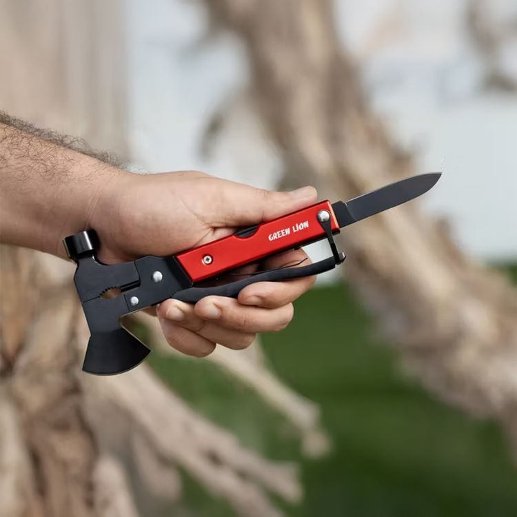 Green Lion Storm Breaker Multi-Tool Axe with Stainless Steel 420 Material, 13 Functions in One, Sharp Edge, Easy to Carry & Durable - Red