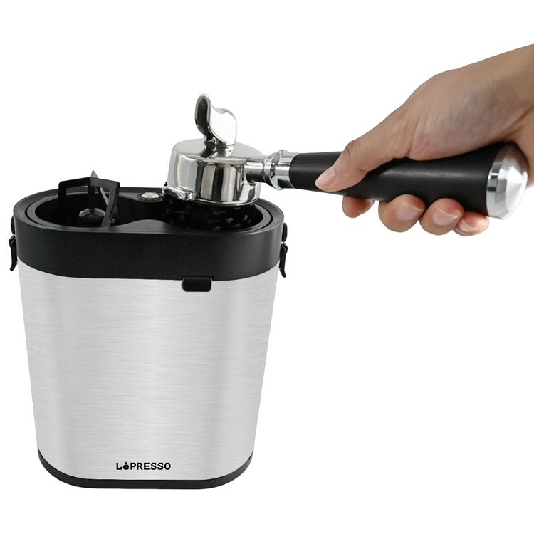 LePresso Sterilix Portafilter Cleaner Machine with Stainless Steel Material, Tringular Spiral Scraper Blade Type, 51 & 58mm Portafilter, Detachable Design, One Touch Operation - Silver