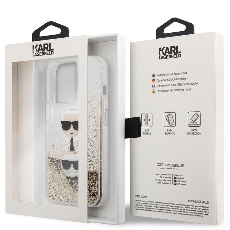 CG MOBILE Karl Lagerfeld Liquid Glitter Case Karl And Choupette Head Compatible for iPhone 13 Pro (6.1") Easy Access to All Ports, Scratch Resistant, Drop Protection Back Cover