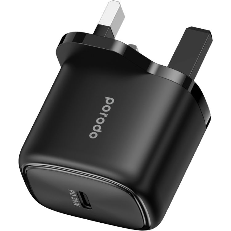 Porodo 20W Single USB C Portable Wall Charger UK - Black