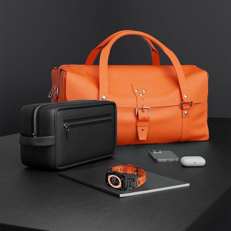 Levelo Kyoto Watch Strap, Apple Watch SE 9/8/7/6/5 (46/49mm), Fluoro Rubber & Stainless Steel Finish, Chemical Resistance, Hypoallergenic, 24/7 Wearability - Sunset Orange