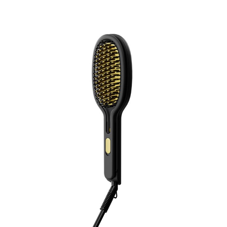 بورودو مكواة فرد الشعر السيراميكية مع 4 إعدادات لدرجة الحرارة قابلة للتعديل، طاقة 70 واط، تسخين سريع PTC، إيقاف تلقائي للأمان، سلك دوار 360°، قابس بريطاني 1.8 متر بثلاثة رؤوس - أسود / ذهبي