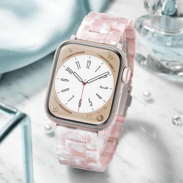 Green Lion Marble Watch Strap for Apple Watch 42/44/45/49mm, Double-lock Folding Buckle, Water Resistant, Easy Installation, Stainless Steel Connector - Pink