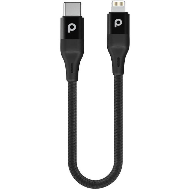Porodo Aluminum PD Braided USB-C to Lightning Cable 0.25M 9V - Black