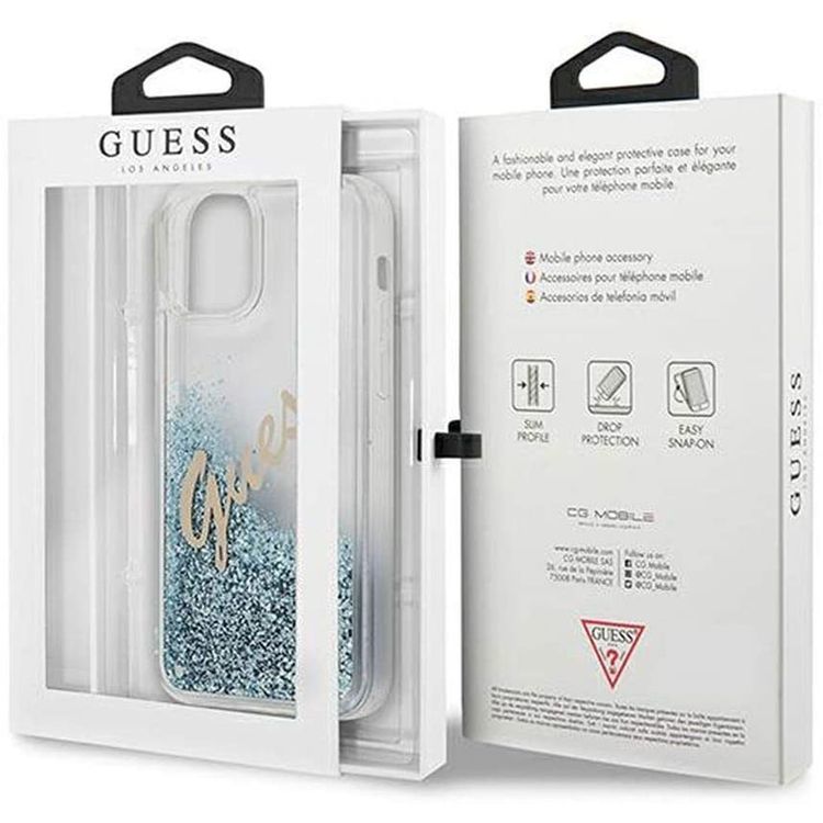 Guess Liquid Glitter Script Hard Case for iPhone 12 / 12 Pro ( 6.1" ) - Blue