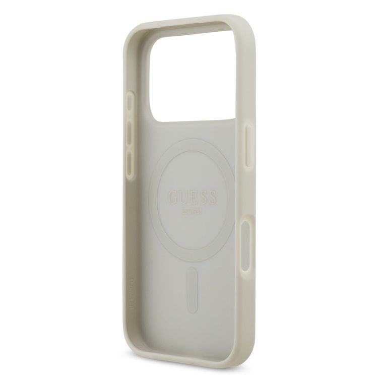 Guess MagSafe PU Leather Fixed Glitter Case with Triangle Logo for iPhone 17 Pro Max, Slim Profile, Easy Snap-On, Sustainable Packaging, Comfortable Grip, Drop Protection, Lightweight Design - Silver