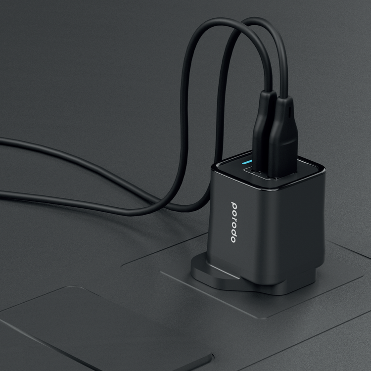 Porodo Dual Port Wall Charger 2.4A with 1.2m Lightning Cable - Black