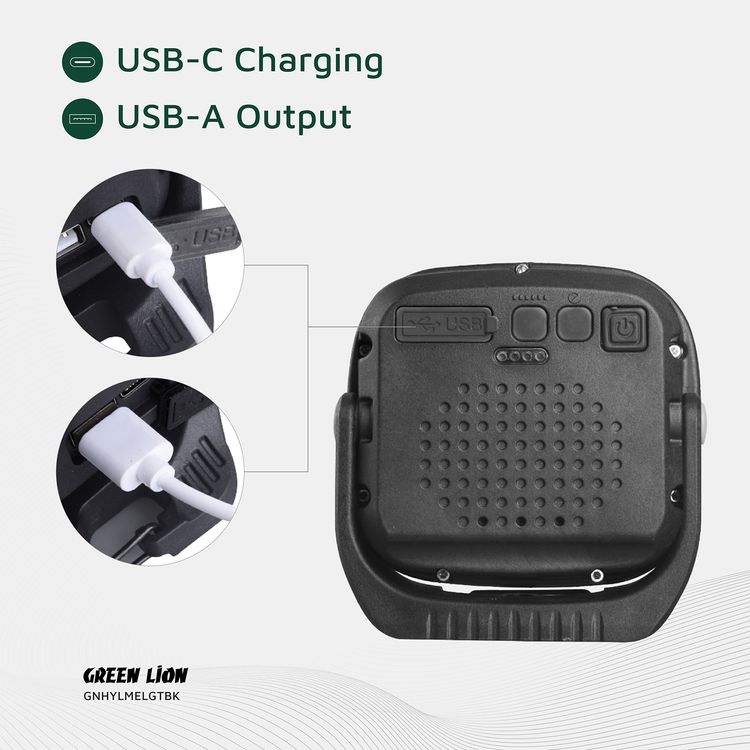 Green Lion Hyper Lume Working Light with 5400mAh Power Bank, 180° Adjustable, Magnetic Attachment, 1000lm Brightness, Battery Indicator, USB-C Charging - Black 