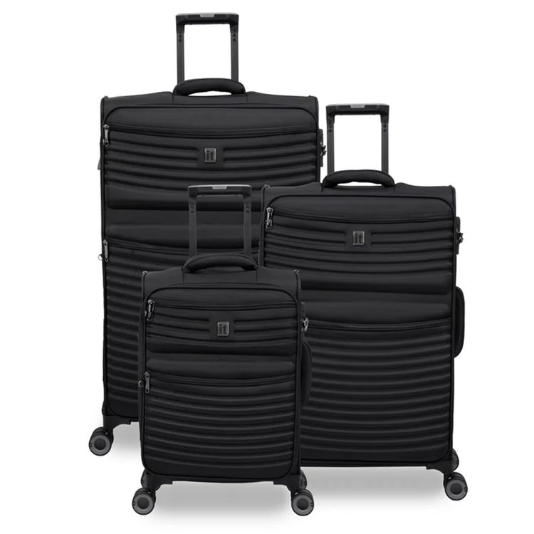 it luggage Precursor Unisex Lightweight Soft Case Trolley, Expandable Polyester Luggage with 8 Spinner Wheels, Telescopic Handle & TSA Lock - Large / Black