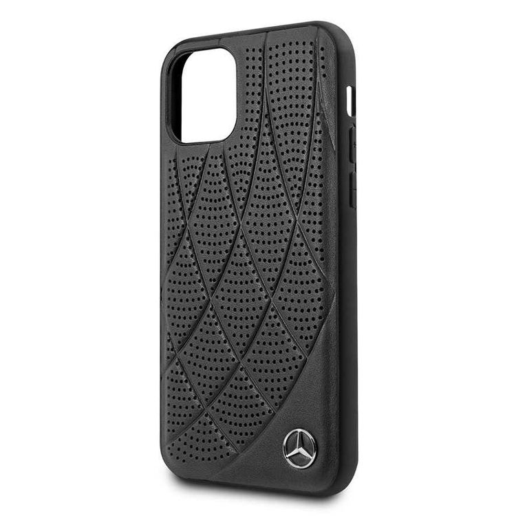 Mercedes-Benz Hard Case Quilted Perforated Genuine Leather For iPhone 11 Pro - Black