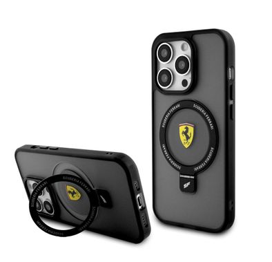 Ferrari iPhone 15 Pro Max For Magsafe Ring Stand Case - Black