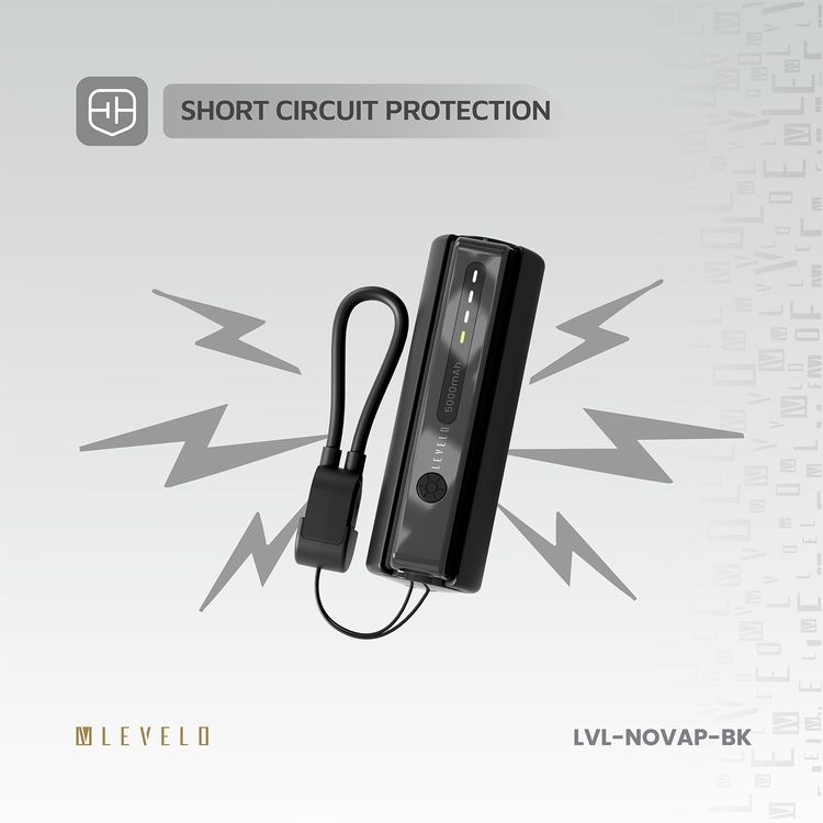 Levelo Nova Pro 5000mAh Power Bank with Flashlight, ABS & PC Material, USB-C Input & Output, Fast Charge Support, LED Indicator, Portable Design- Black