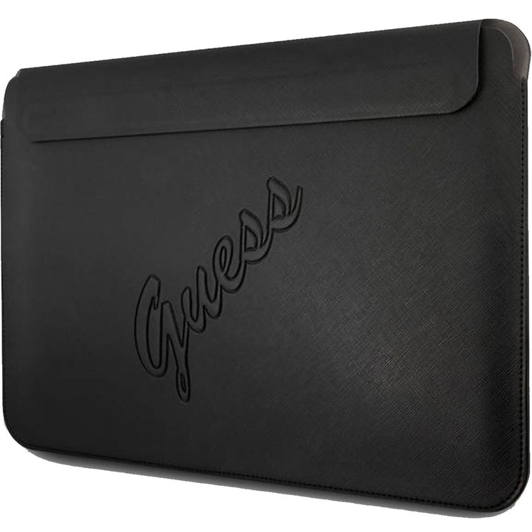 Guess PU Saffiano Script Computer Sleeve 13" with High-Quality Synthetic Leather Material, Water Resistant, Magnetic Closure - Black