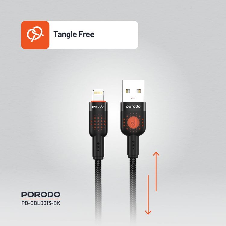 كابل مضفر من سبائك الألومنيوم من بورودو USB-A إلى Lightning 1.2، سرعة نقل 480 ميجابت في الثانية، 2.4 أمبير، عمر افتراضي يزيد عن 15000 ثنية، خالٍ من التشابك - أسود