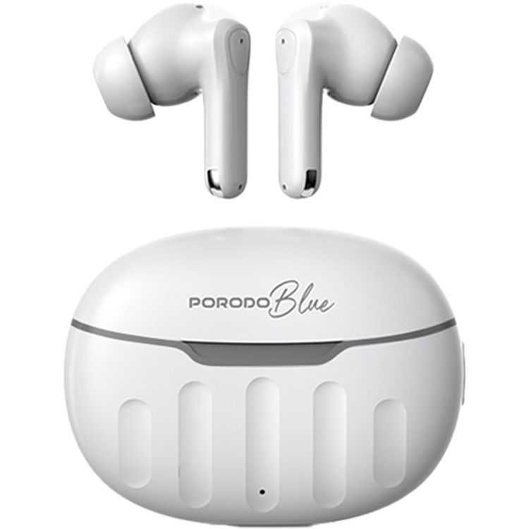 Porodo Blue Sonica TWS Wireless Earbuds with Voice Assistant, Up to 5 Hours Play Time, Bluetooth Version 5.3, 200mAh Charging Case & 30mAh Earbuds Battery, Quick Pairing, Stereo Sound, Up to 120 Hours Standby Time - White