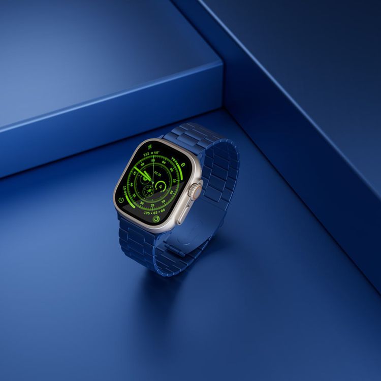 Levelo Monet Stainless Steel Watch Strap with Adjustable Links for Apple Watch 49/46mm, Hypoallergenic Material, 24/7 Wearability, Anti-Oxidation Technology, Compatible with SE, Series 9, 8, 7, 6 & 5 - Blue